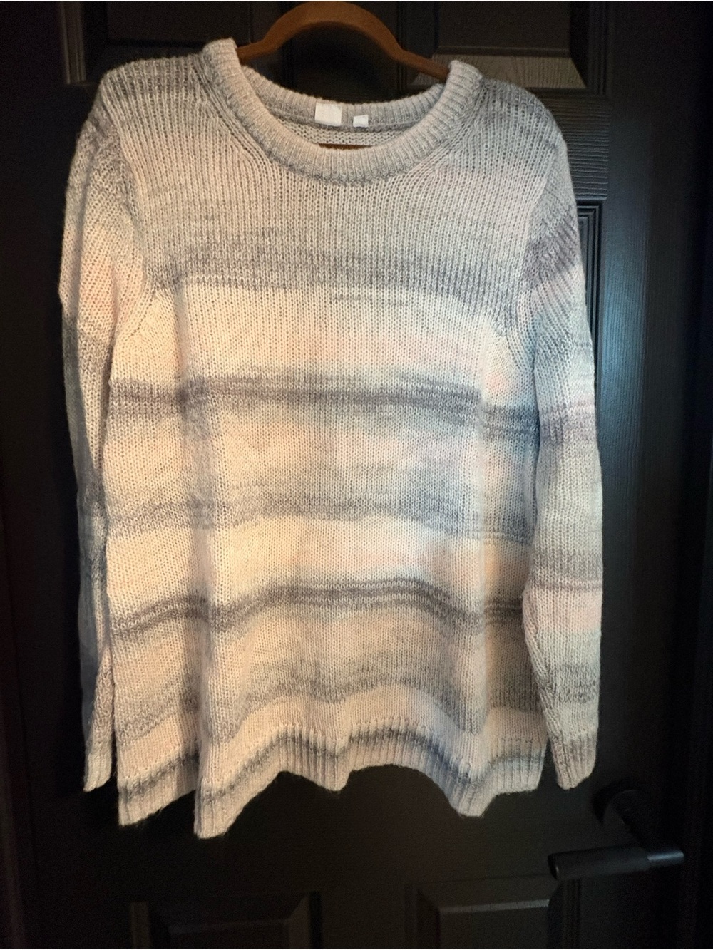 Cozy Stripe Crewneck Sweater - Pink & Gray